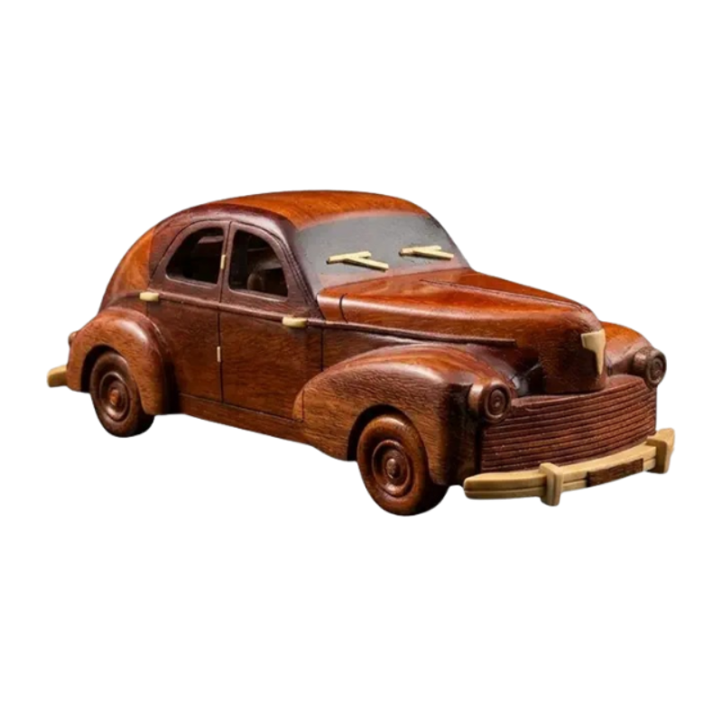 Handcrafted Mahogany Wood Retro Sedan Car Model