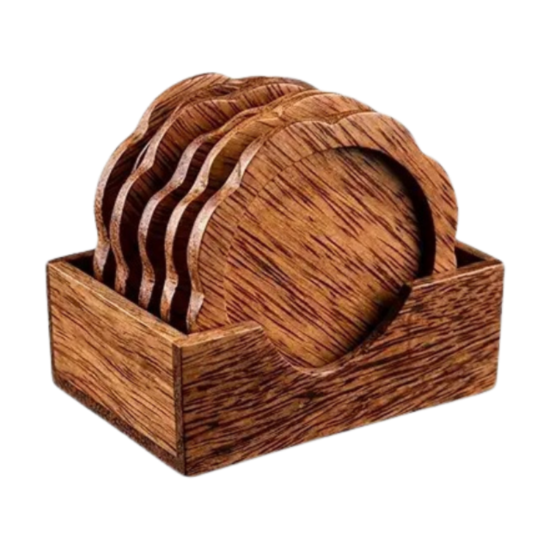 Handcrafted Coconut Wood Coaster Set (6 Pieces)