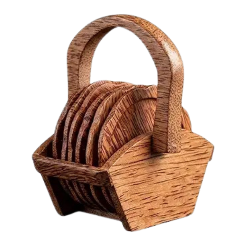 Handcrafted Coconut Wood Coaster Set (7 Pieces)