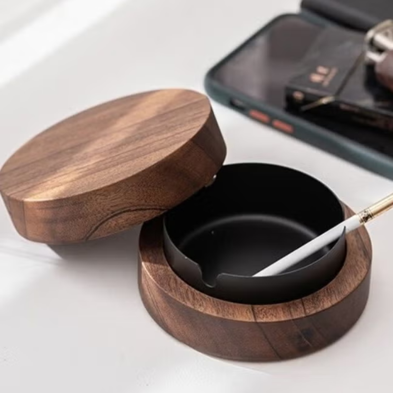 Wooden Ashtray with Lid