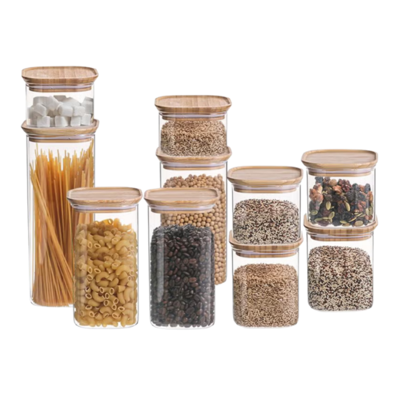 Set of 10 Square Glass Storage Jars