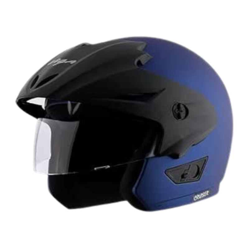 Vega Cruiser Matt Finish Lightweight & Compact with Peak Open Face Helmet for Men and Women with Clear Visor(Dull Blue, Size:M)