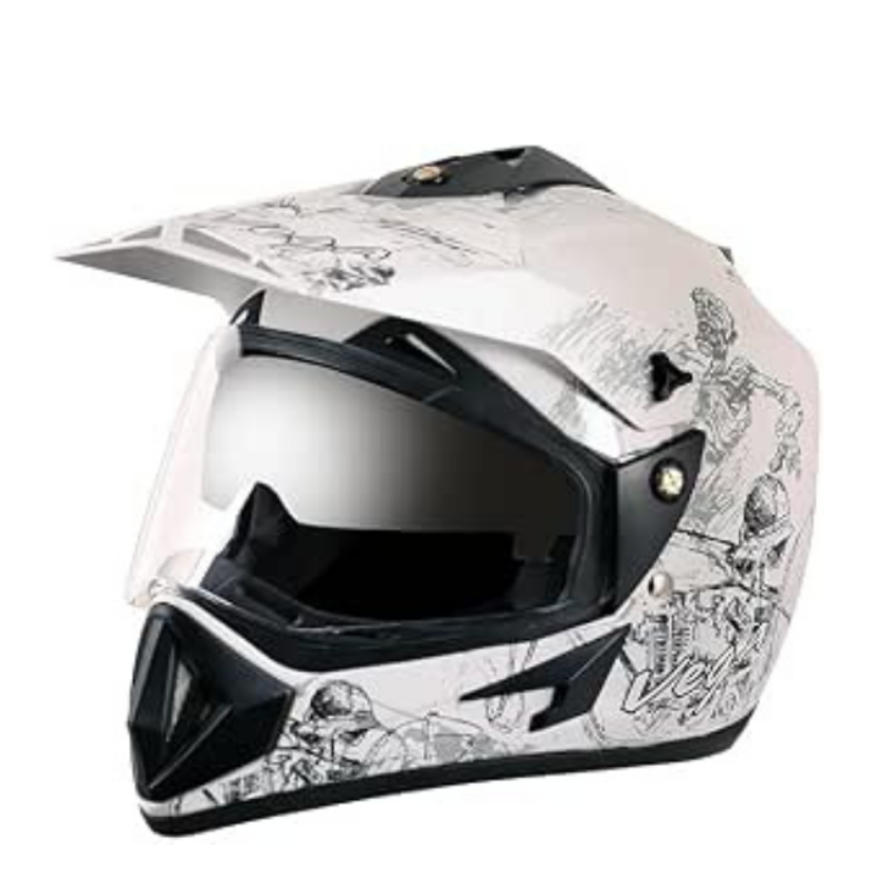 Vega Off Road D/V Sketch White Silver Helmet-M