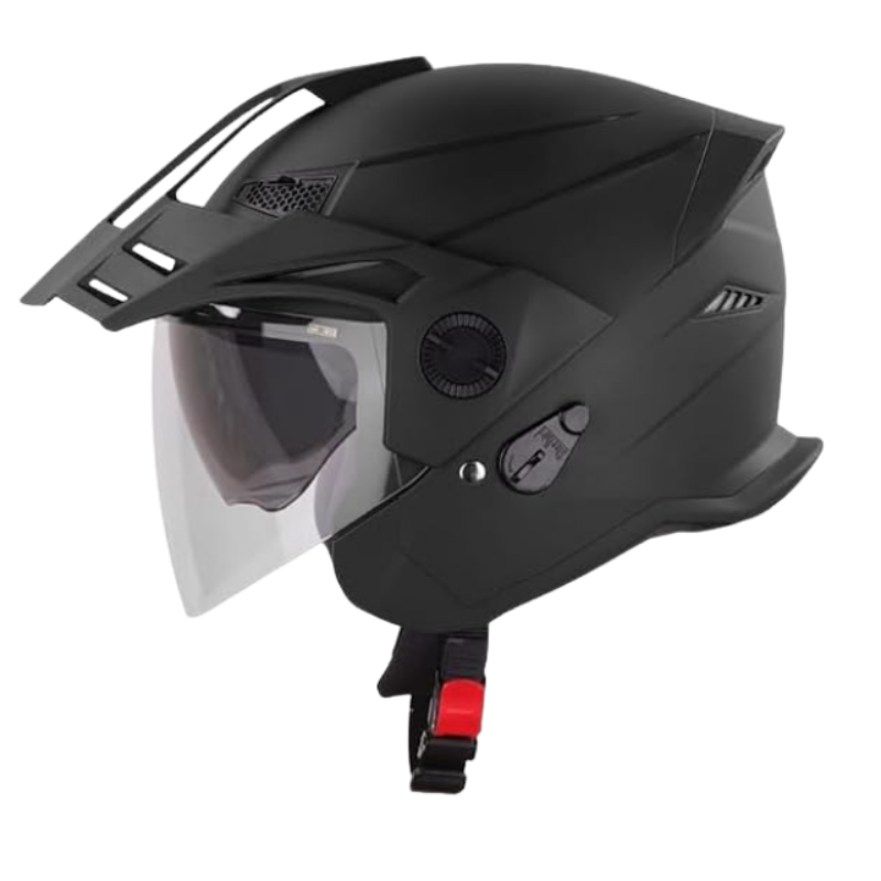 Steelbird SBH-23 GT Plus Open Face Helmet with Inner Sun Shield (Medium 580 MM, Dashing Black)