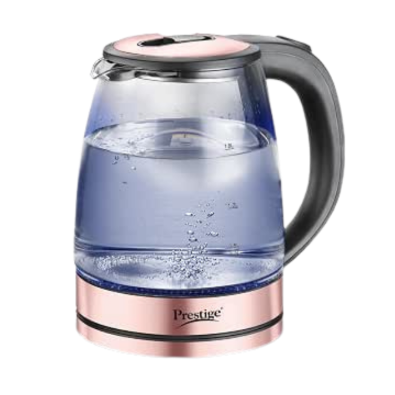 Prestige PKGB 1.8 Litre Electric Glass Kettle| LED Power Indicator| Borosilicate Glass| Automatic Power Cut-Off| Concealed Element| 360 Degree Swivel| Cool Touch Handle, 1350 Watts, Transparent