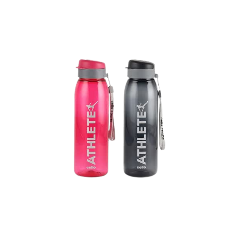CELLO Athlete Flip Top Lid Water Bottles Set of 2, 800ml Each | Unbreakable & Hygienic | BPA-Free, Food Grade | Airtight, Leakproof | Plastic Water Bottle Set For Fridge, Home, Kitchen, Gift