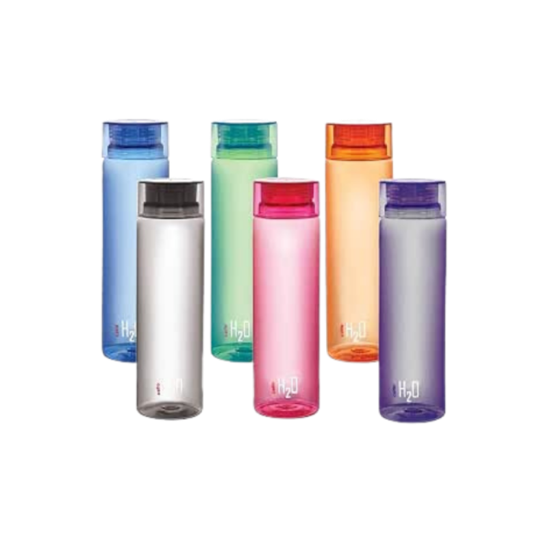 Cello H2O Round Unbreakable Plastic Water Bottle | Lid is sealed by a silicone ring Best Usage for Office/School/College/Gym/Picnic/Home/Fridge | 1 Liter | Assorted, Set of 6