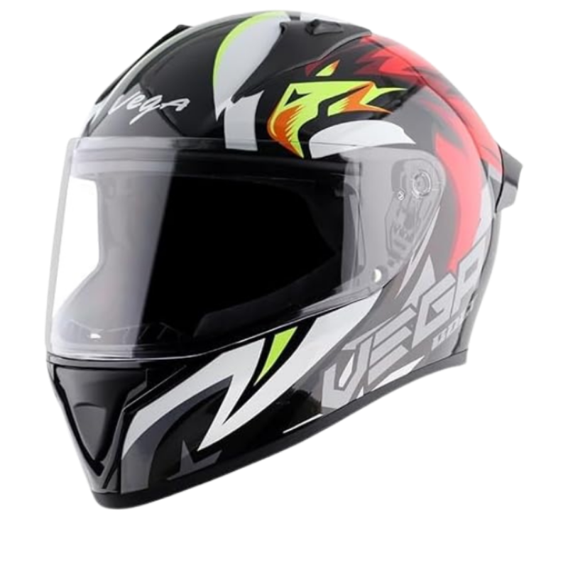 Vega Bolt Speedx Gloss Finish Full Face Helmet for Men with Clear Visor- Black Red Helmet-L