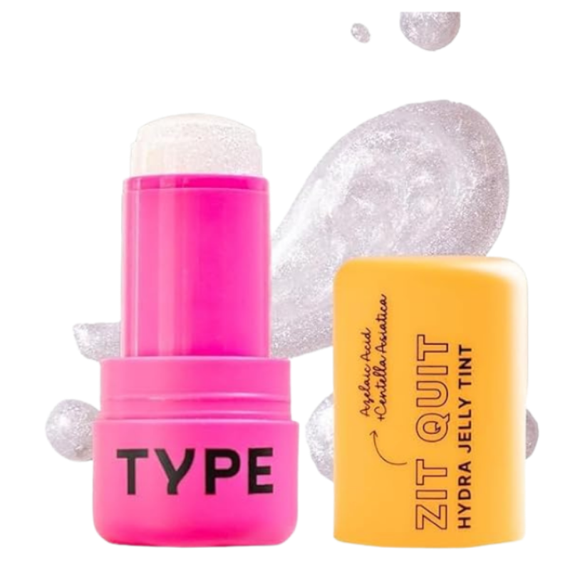 TYPE BEAUTY INC Shimmery Zit Quit Hydra Jelly Tints For Cheeks, Lips And Eyes, Lip Stain With Azelaic Acid For Acne, Long Lasting Smudge-Proof Lip Tint For Women - Diamond Dust 88
