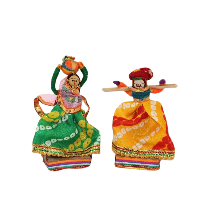 JH Gallery Handmade Recycled Material Rajasthani Kisan Dolls Decorative Figurines for Home Decor/Home Furnishing/Figurine/Idol/Gifting Idol (Multicolour, 11 x 11 cm)
