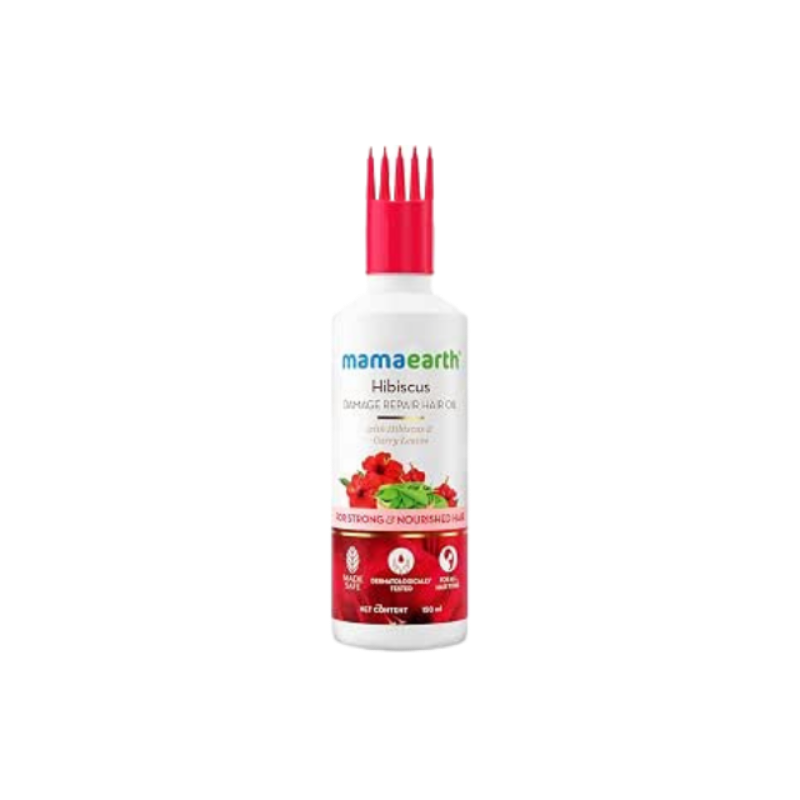 Mamaearth Hibiscus Damage Repair Hair Oil with Hibiscus & Curry Leaves for Strong & Nourished Hair|Repairs Rough, Dry & Damaged Hair|Makes Hair Smooth & Frizz Free|Suitable For All Hair Types (150ml)