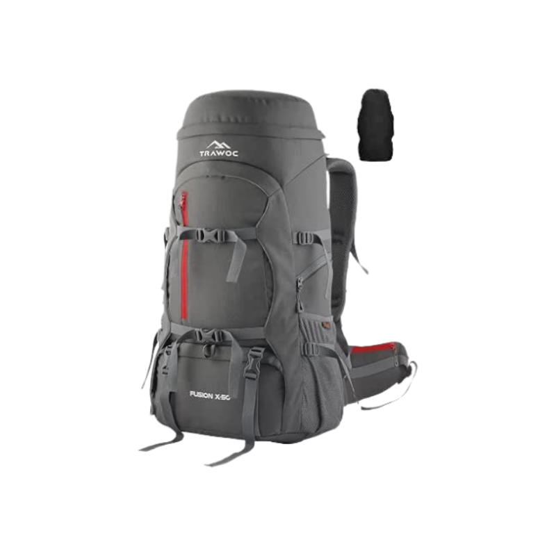 TRAWOC FUSION X 50 Litre Internal Fiber Frame Travel Bag Front & Top Open Backpack for Hiking Trekking Camping, Rucksack Bag for Men & Women with Rain Cover and Shoe Compartment, SHK018
