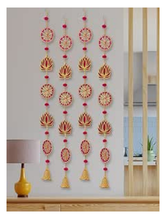 JH Gallery Handmade Lotus Wall & Door Hanging Home Decor | Pooja & Diwali | Wedding & Festival | Decorative Temple Decoration (36 Inches Height, Magenta)