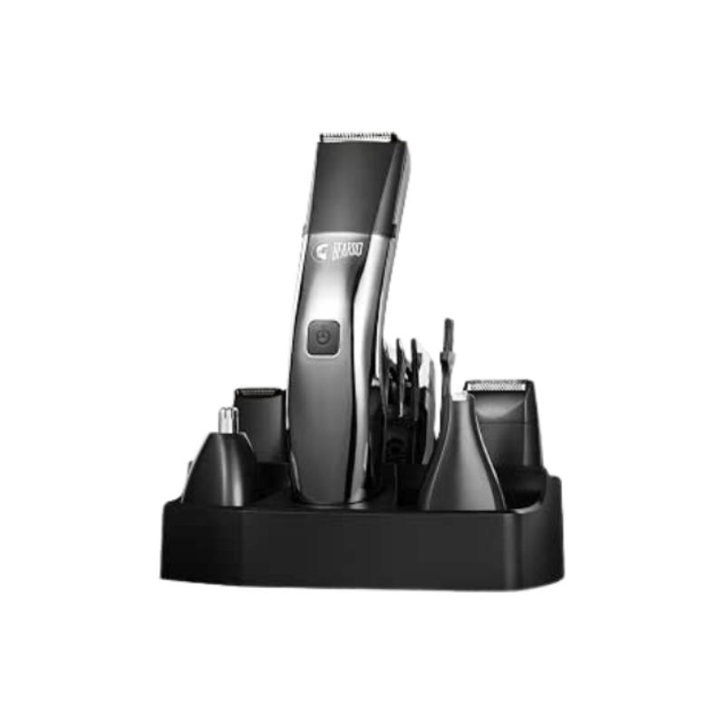 Beardo Chrome Beast All-in-1 Groomer: 8 attachments for beard/hair/body/ear/nose. 40 length settings, 90min runtime, docking station. Gift for men!