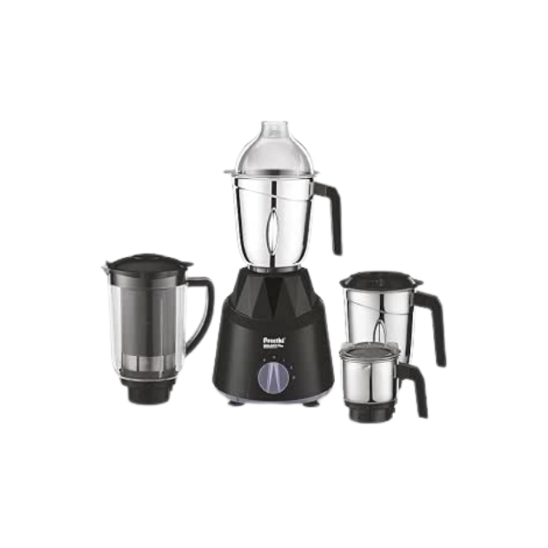Preethi Galaxy Plus Mixer Grinder for Kitchen - 4 Jars 750 Watt Mixie (3 Stainless steel Jars+1 Super Extractor Juicer Jar) Black (MG-250) Including 5 Years Free Service With Life Long Service Support