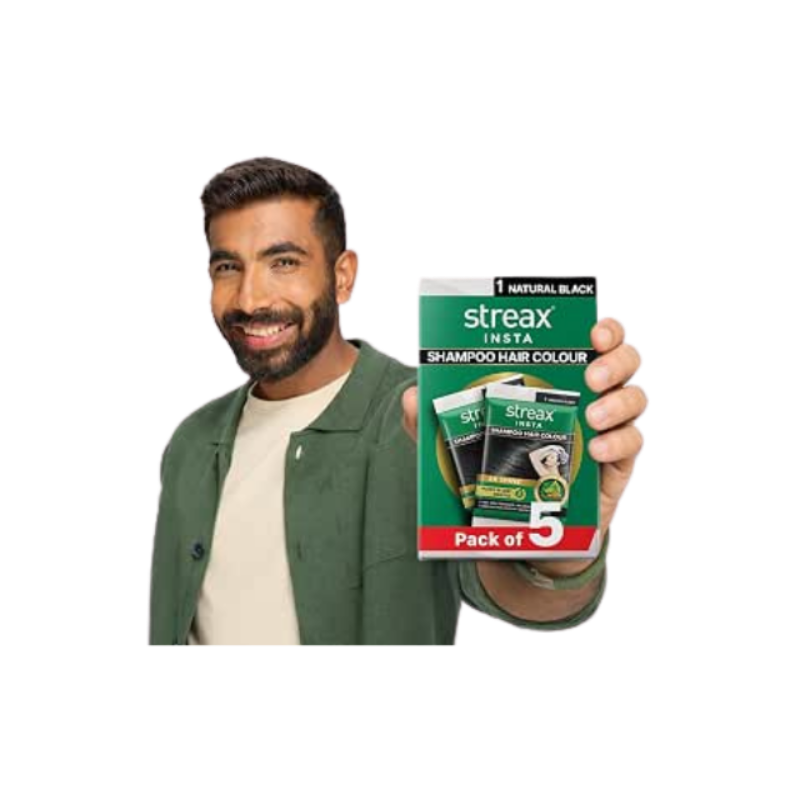 Streax Insta Shampoo Hair Colour Black for Women and Men, Pack of 5 | Natural Black Hair Colour | 100% grey coverage in 5 minutes | Long lasting, easy to use