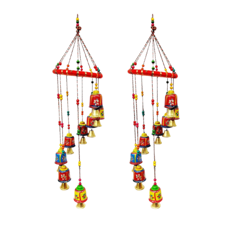 JH Gallery Rajasthani Door & Wall Hanging Wind Chimes, Pack of 2, Multi-Colour, Positive Energy, Handcrafted, Diwali Gift, Corporate Gift, Home Decor Items