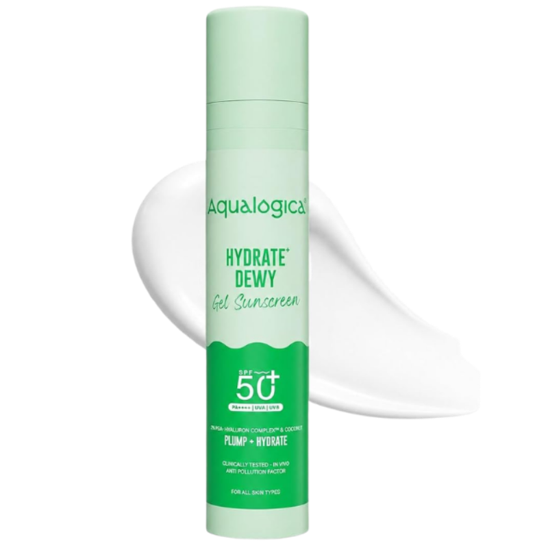 Aqualogica Hydrate+ Lightweight Sunscreen SPF 50 with Coconut Water & Hyaluronic Acid | UVA/UVB + Blue Light Protection, Non-Sticky, Fragrance-Free, No White Cast, & Quick Absorbing, 50g
