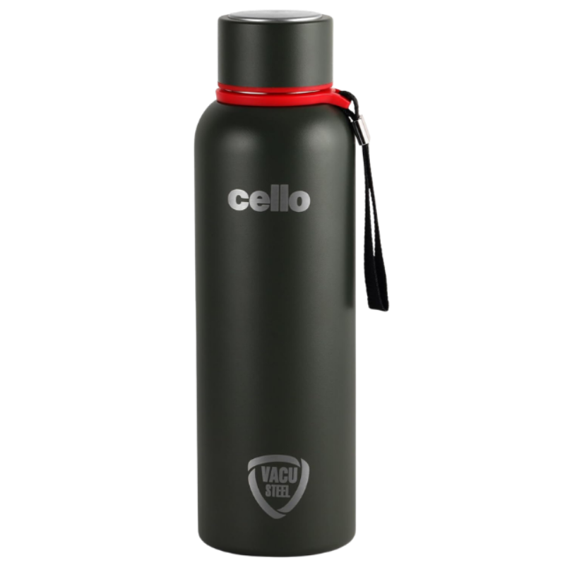 Cello Duro Tuff Steel Series- Kent Double Walled Stainless Steel Water Bottle with Durable DTP Coating, 750ml, Military Green