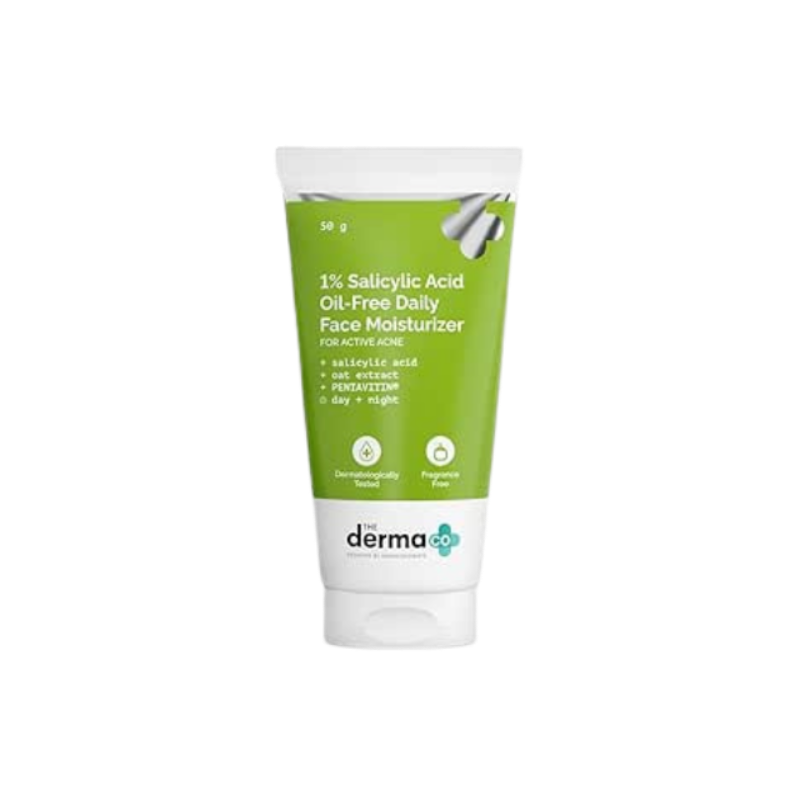 The Derma Co 1% Salicylic Acid Oil-Free Face Moisturizer for Active Acne | With Oat Extract & Pentavitin | Lightweight, Non-Greasy, Hydrating Formula | For Oily & Acne-Prone Skin – 50g