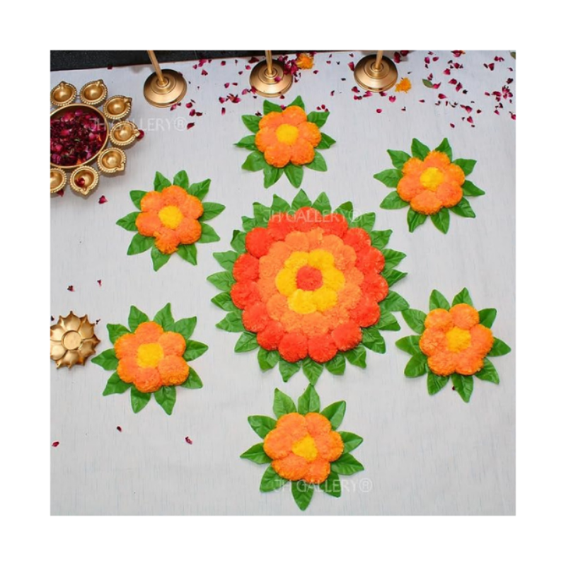 JH Gallery Plastic Handmade Artificial Flowers Rangoli Set Decoration Home Decor - Home And Pooja Room Decorative Floor Mats, Diwali Festive For Home Floor Decor, Multicolor