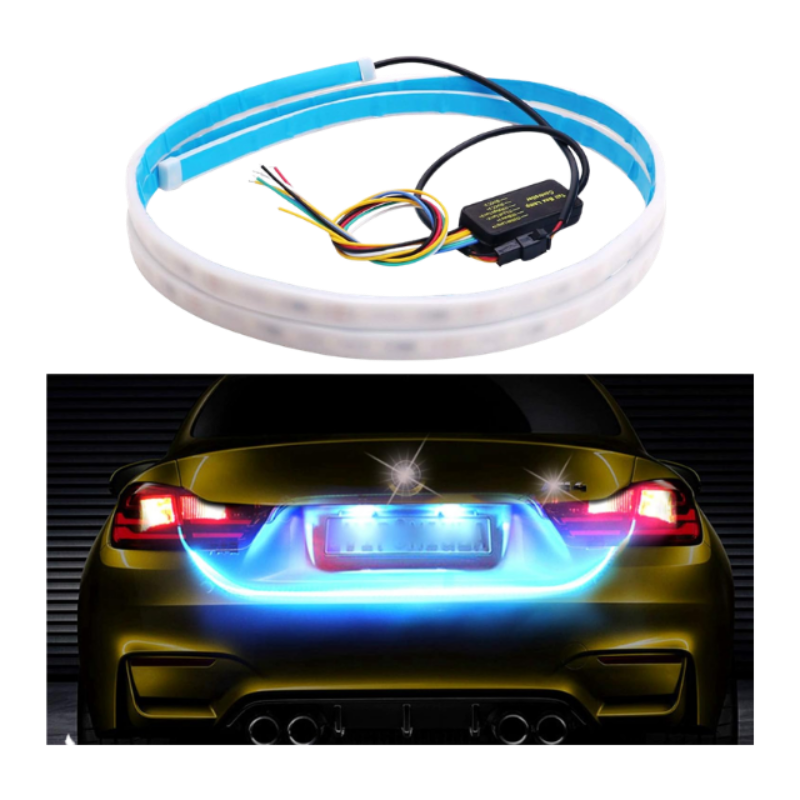 Car Led Strip Trunk Tail Brake Turn Signal Lights Flow Type Ice Blue Red Yellow White, Cool Car decoration Tailgate accessories (60 inch)