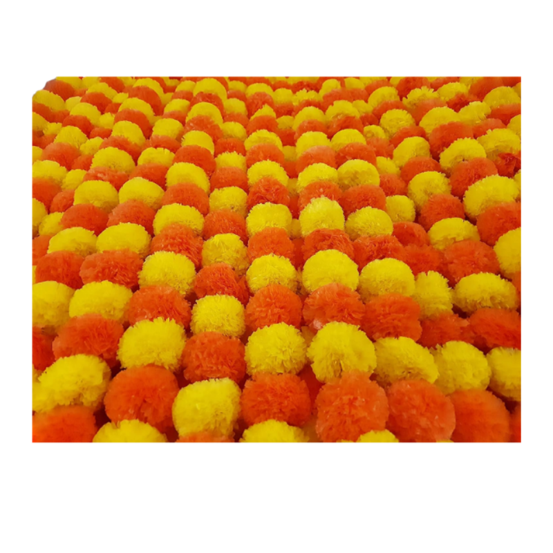 “Premium Quality” 5 Pack Orange & Yellow Artificial Marigold Flower Garlands 5 Ft Long Each for Parties Indian Weddings Theme & Home Decoration Photo Prop Diwali Festival