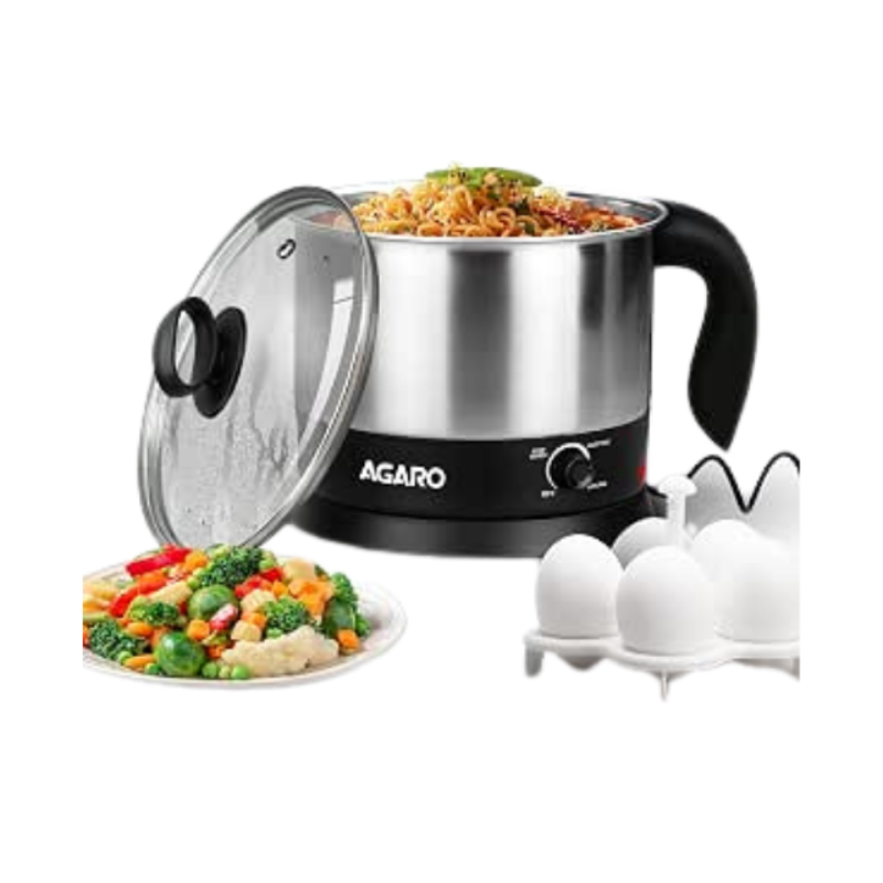 AGARO Esteem Multi Kettle 1.2 Litre, 600 watts with 3 Heating Modes & Rapid Boil Technology (Silver) |Stainless Steel