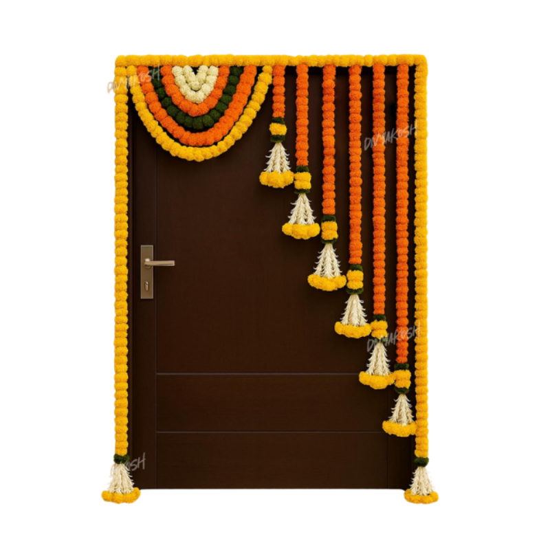 Divyakosh Marigold Flower Full Door Toran Decoration | Decoration Items for Home, Main Door, Mandir|Perfect for Pooja, Event, Shaadi/Marriage, Party|Artificial Genda Garland for Festival Decoration |