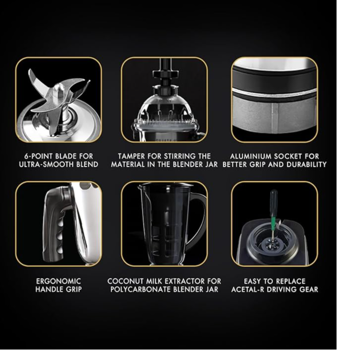 Sujata MG03 Mixer Grinder |1000 Watts Double Ball Bearing Motor|24000 RPM|Non-Stop 90 Mins Running|4 Jars including 1750ml Blender with Coconut Milk Extractor, 1500ml, 1000ml, 500ml Jar| Red & Black